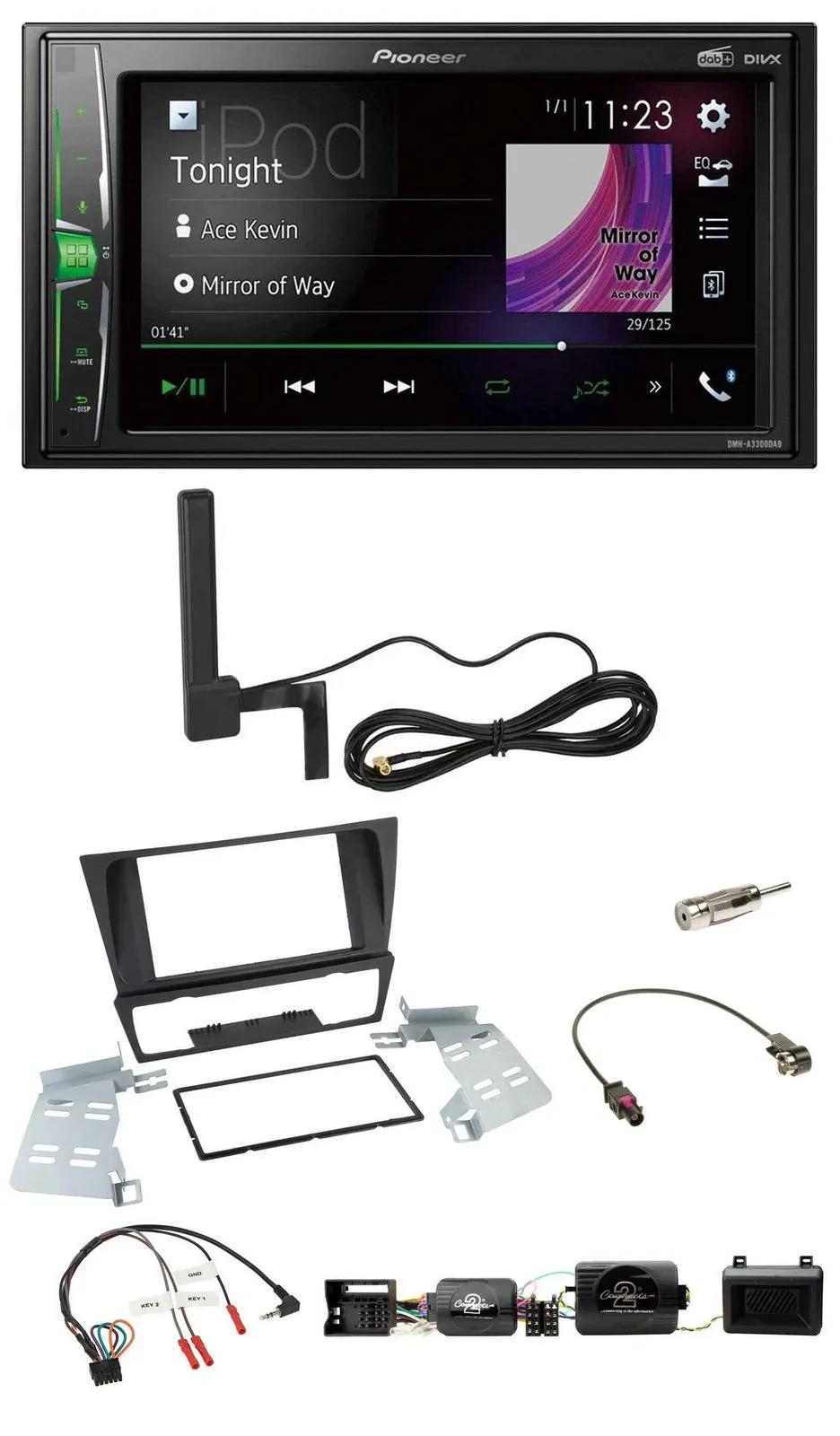 Автомагнитола для BMW 3 Series (E90/E91/E92/E93) Pioneer 2DIN, DAB, Bluetooth, поддержка кнопок на руле, PDC