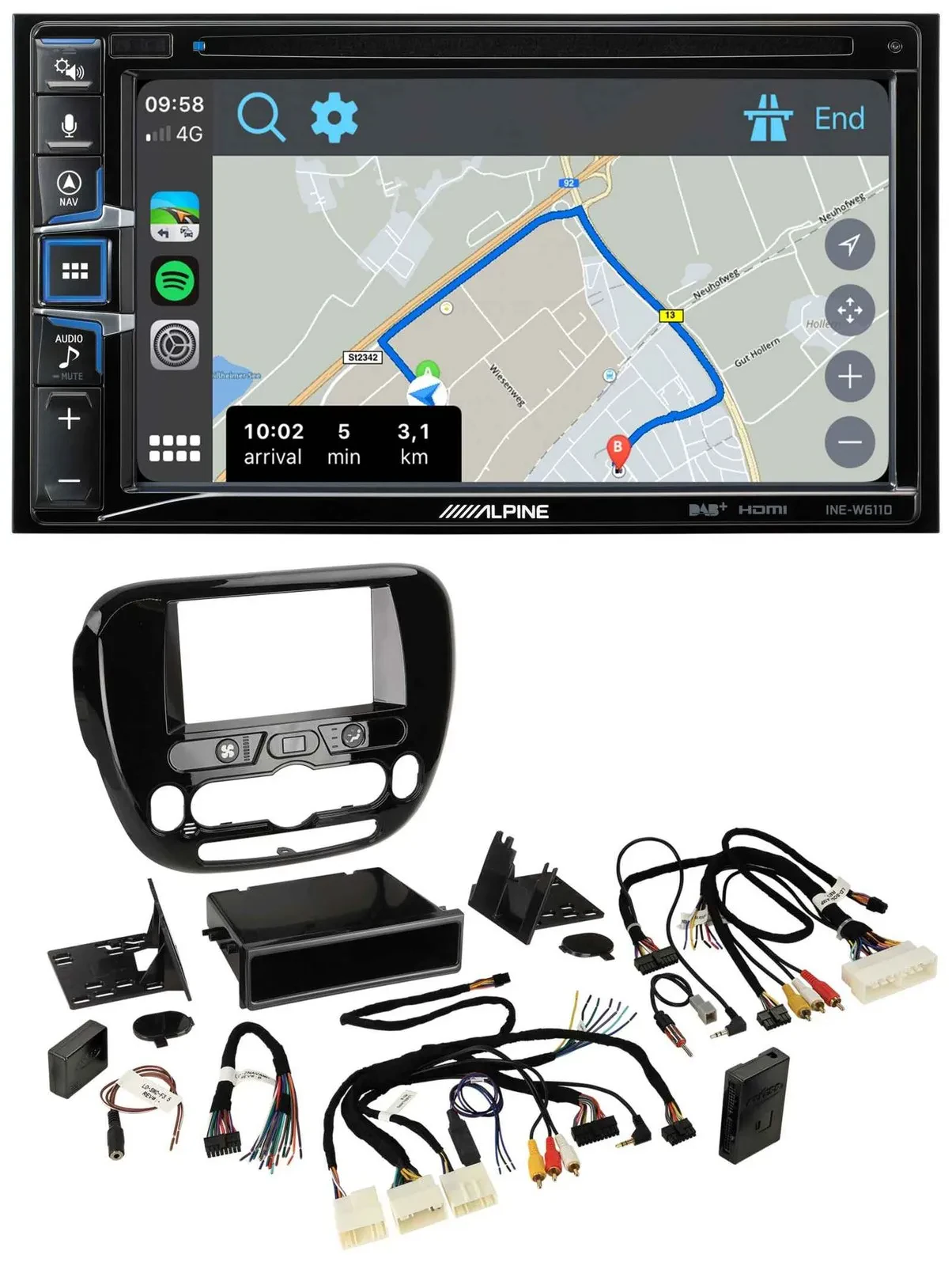 Alpine DAB TMC Bluetooth 2DIN USB Lenkrad Navigation für Kia Soul ab 2014 Klima