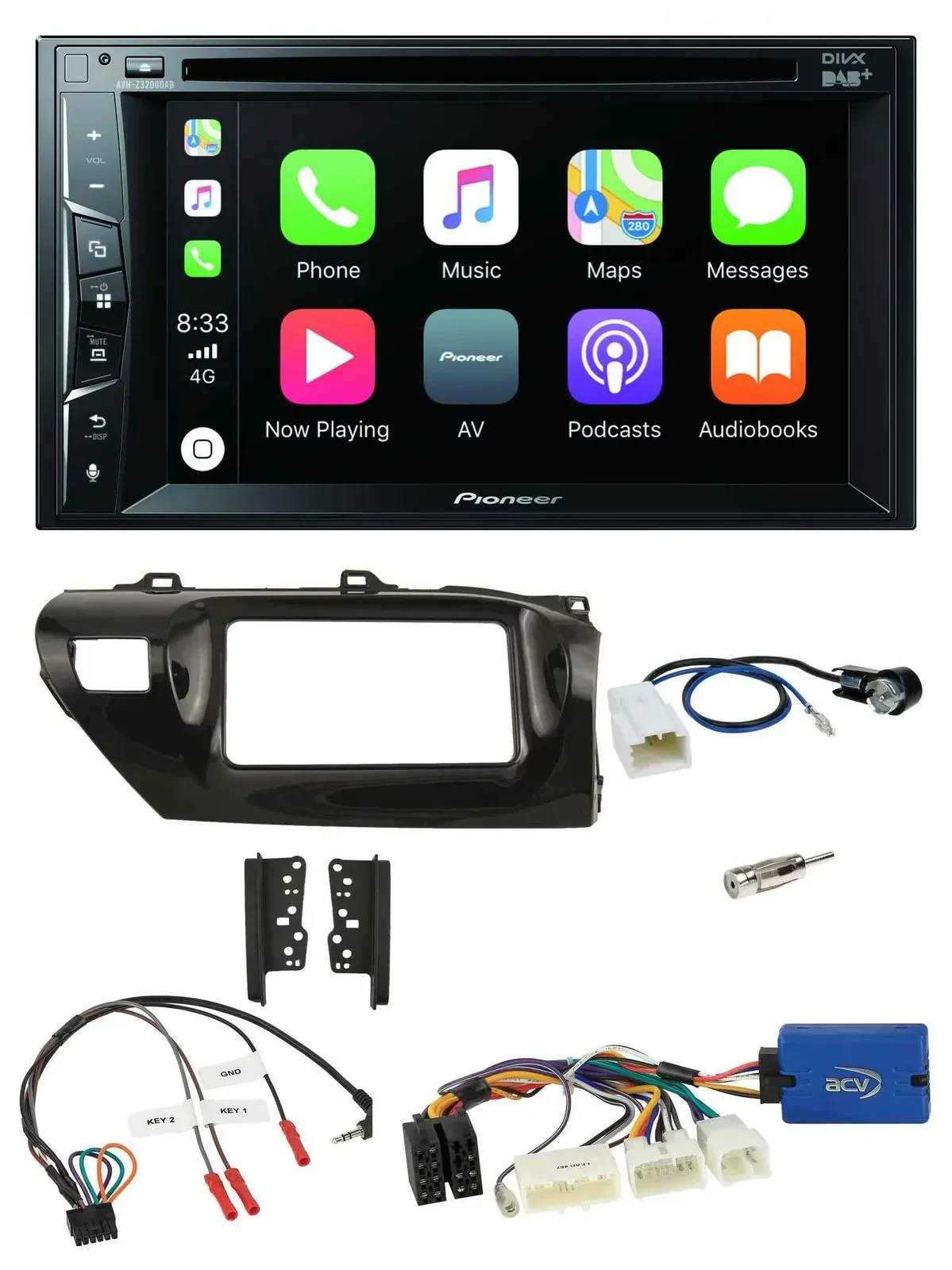 Автомагнитола для Toyota Hilux (2015–2020) Pioneer 2DIN, USB, DVD, Bluetooth, DAB
