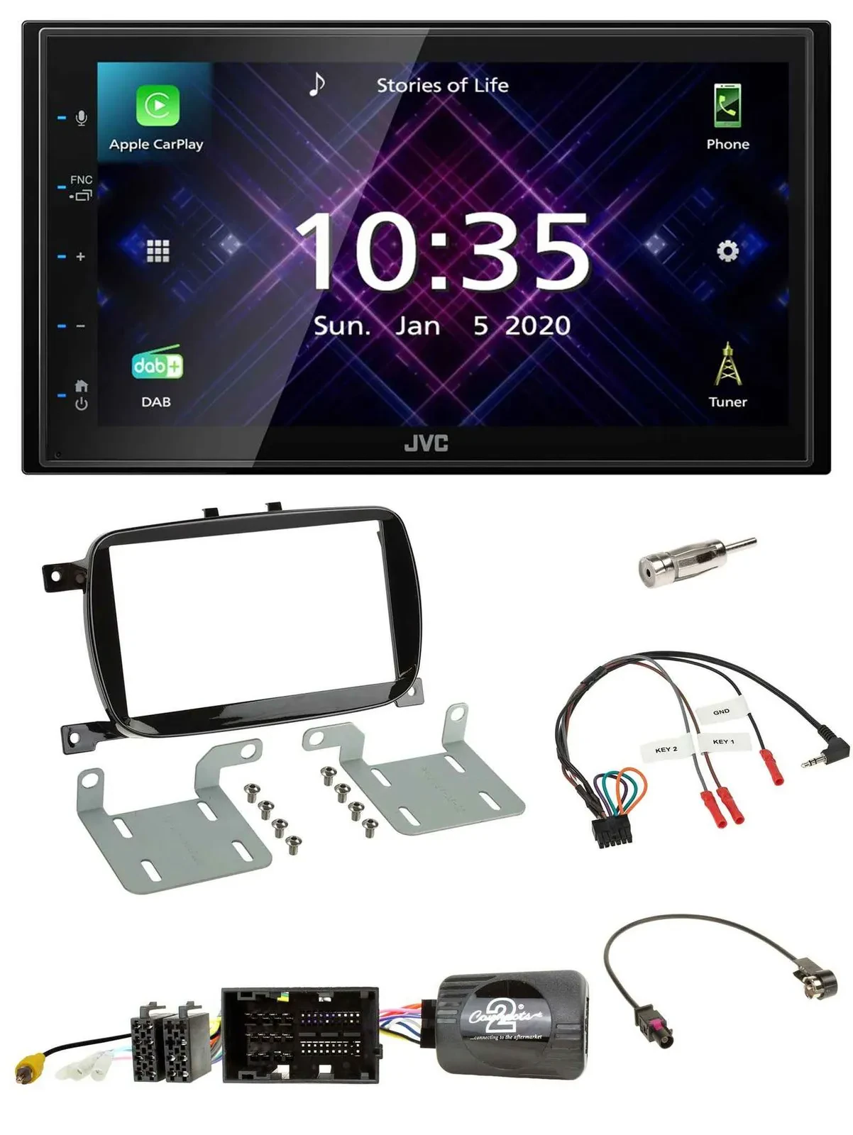 JVC DAB 2DIN Lenkrad Bluetooth USB Autoradio für 500 X ab 2016 Facelift Piano