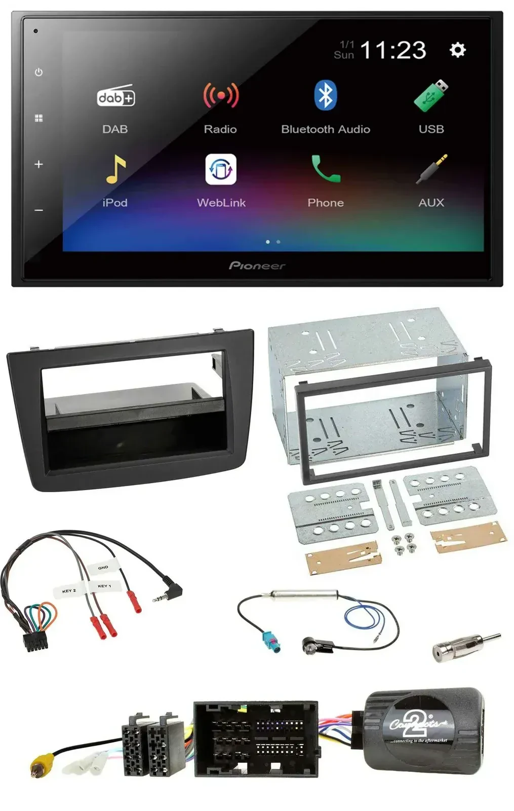 Автомагнитола Pioneer 2DIN, USB, Bluetooth, DAB, поддержка кнопок на руле, для Alfa Romeo Mito (2014–2018), черная
