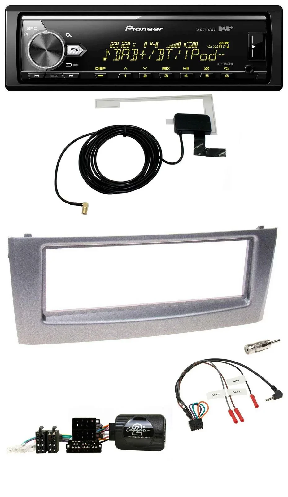 Pioneer Bluetooth DAB USB Lenkrad Autoradio für Fiat Grande Punto 2006-2010 grau