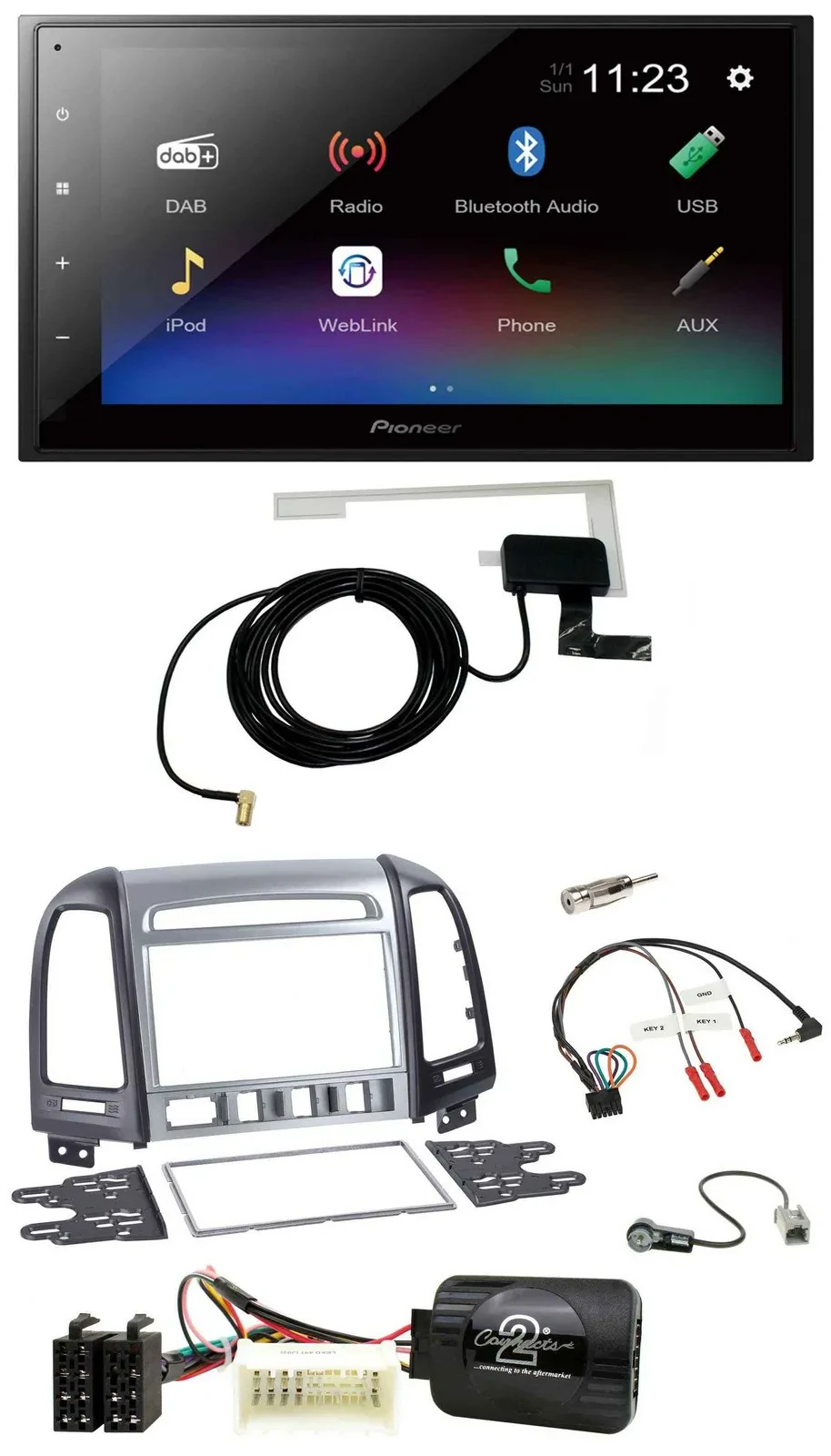 Pioneer DAB Lenkrad Bluetooth 2DIN USB Autoradio für Hyundai Santa Fe 4 Schalter