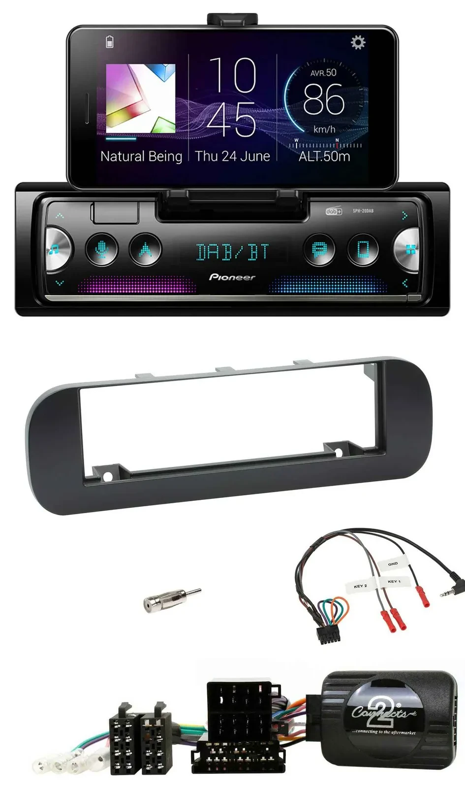 Автомагнитола Pioneer Bluetooth DAB USB, поддержка кнопок на руле, для Fiat Panda 2012–2020, черный