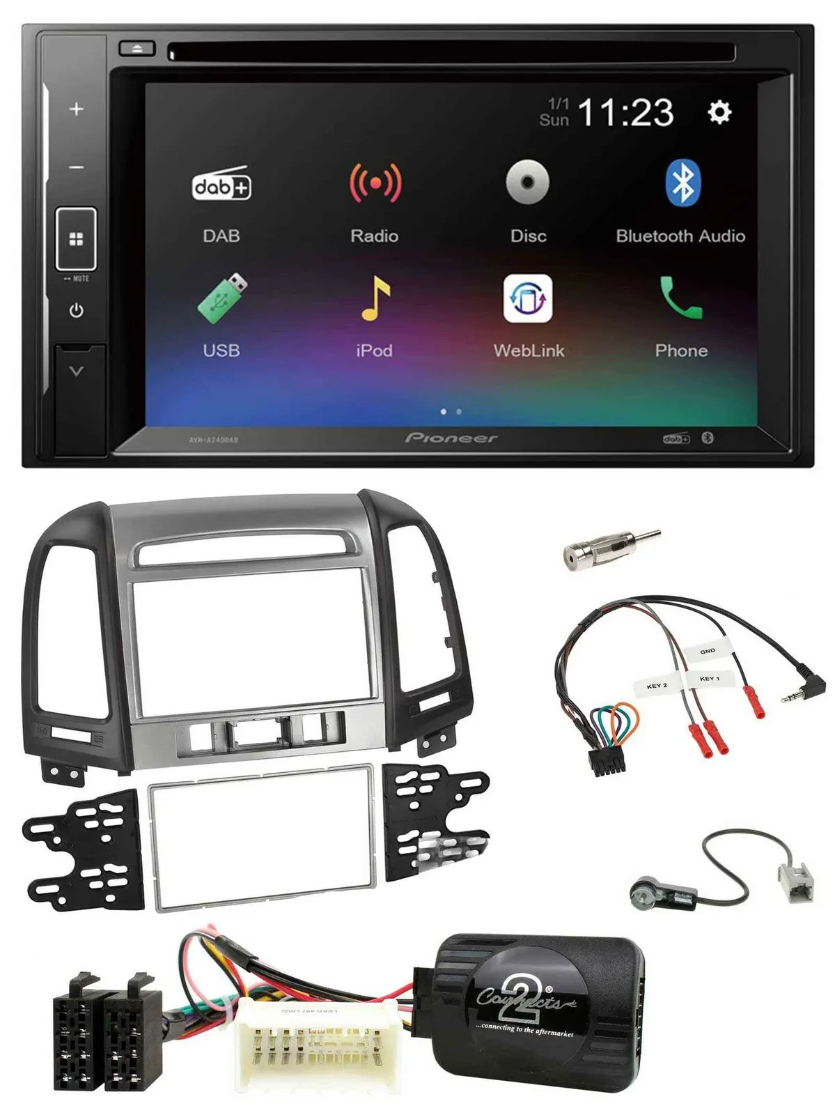 Pioneer Bluetooth Lenkrad USB 2DIN DAB DVD Autoradio für Hyundai Santa Fe 3 Scha