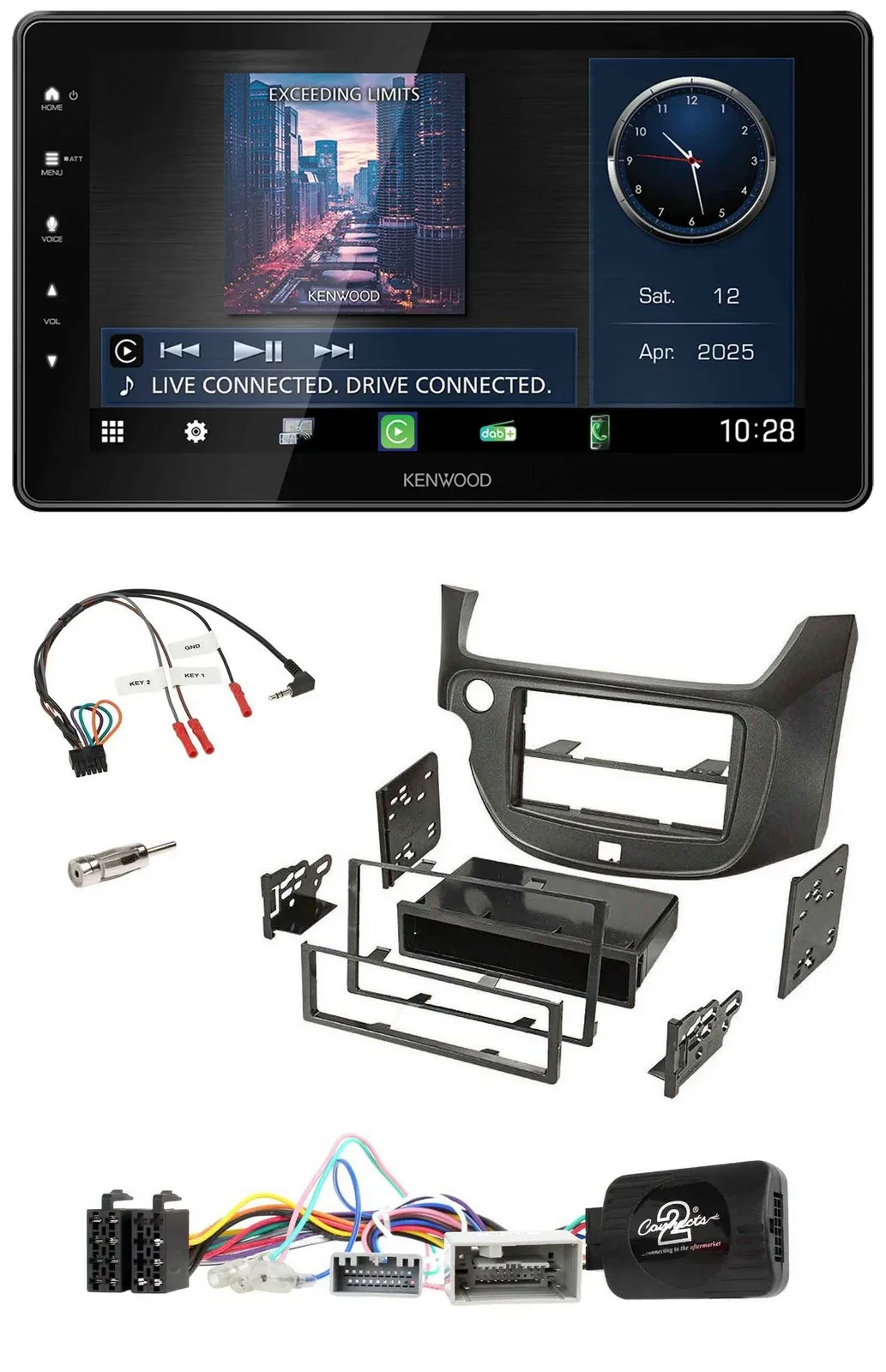 Kenwood Lenkrad Bluetooth USB DAB Autoradio für Honda Jazz ab 2014 dunkelgrau