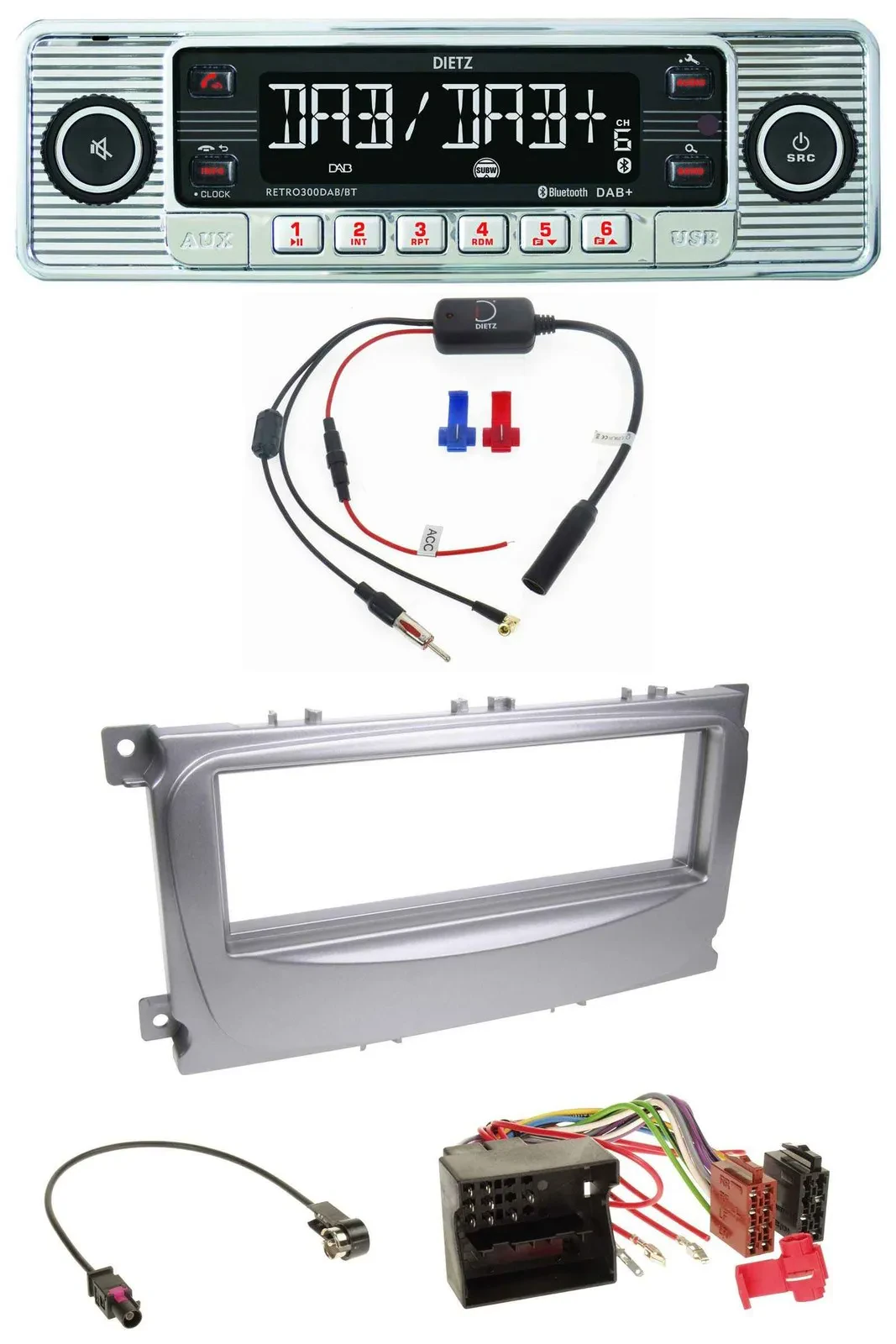 Dietz DAB USB MP3 Bluetooth Autoradio für Ford Galaxy C-Max Focus ab 2007 silber