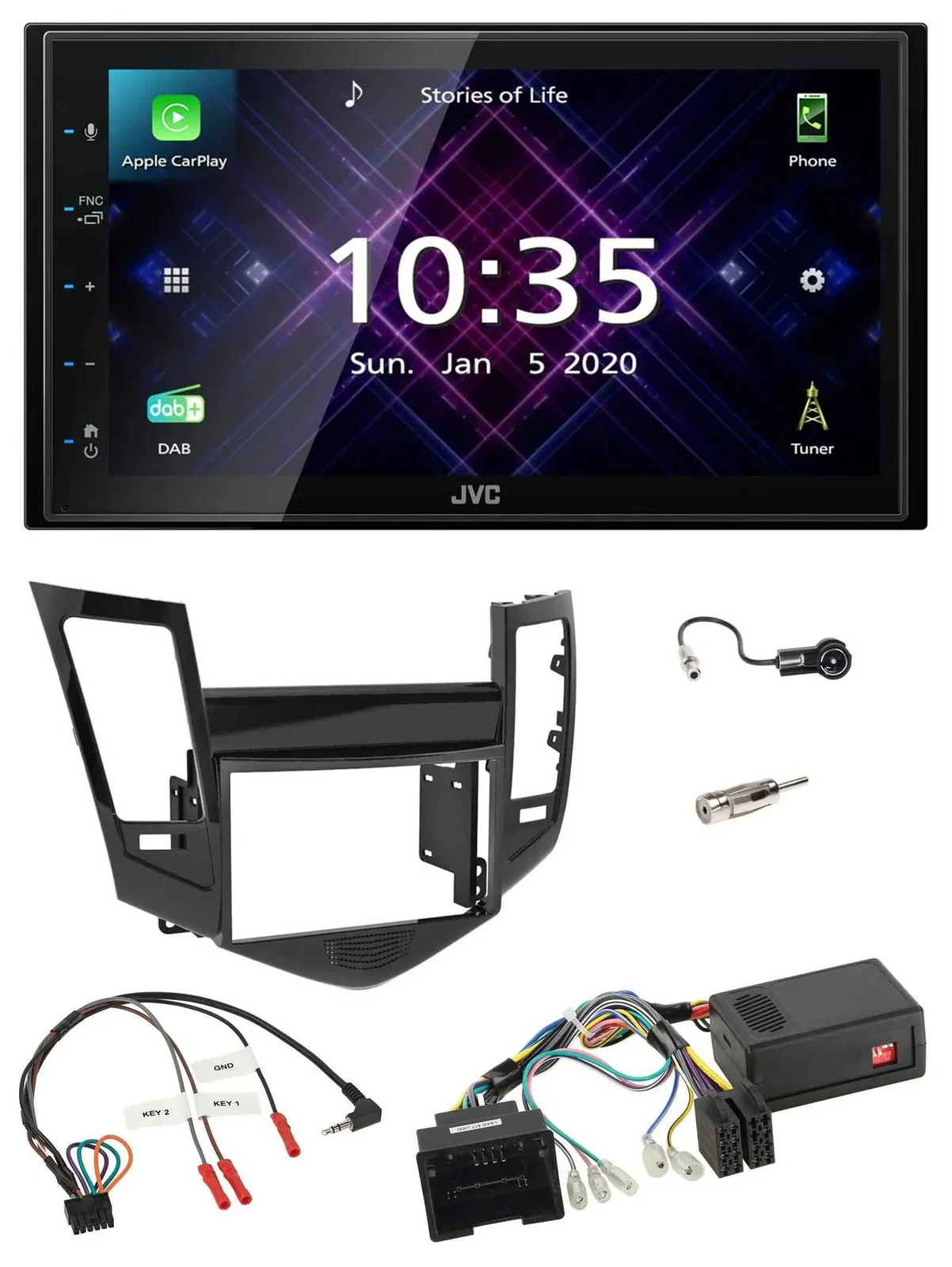 JVC DAB 2DIN Lenkrad Bluetooth USB Autoradio für Chevrolet Cruze 05/2009-2016
