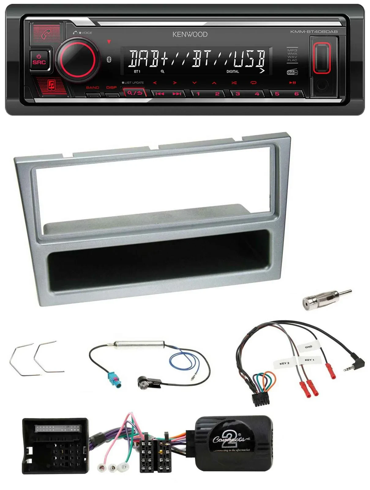 Kenwood Lenkrad Bluetooth USB DAB Autoradio für Opel Corsa C Tigra Meriva silber