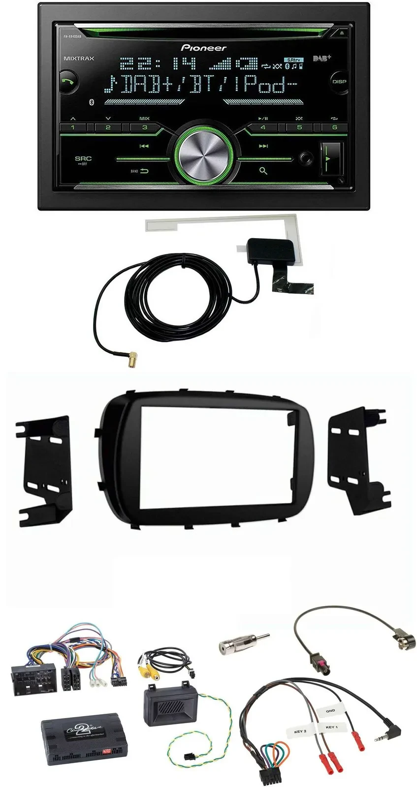 Автомагнитола для Fiat 500X Pioneer 2 DIN, CD, USB, Bluetooth, DAB, поддержка кнопок на руле