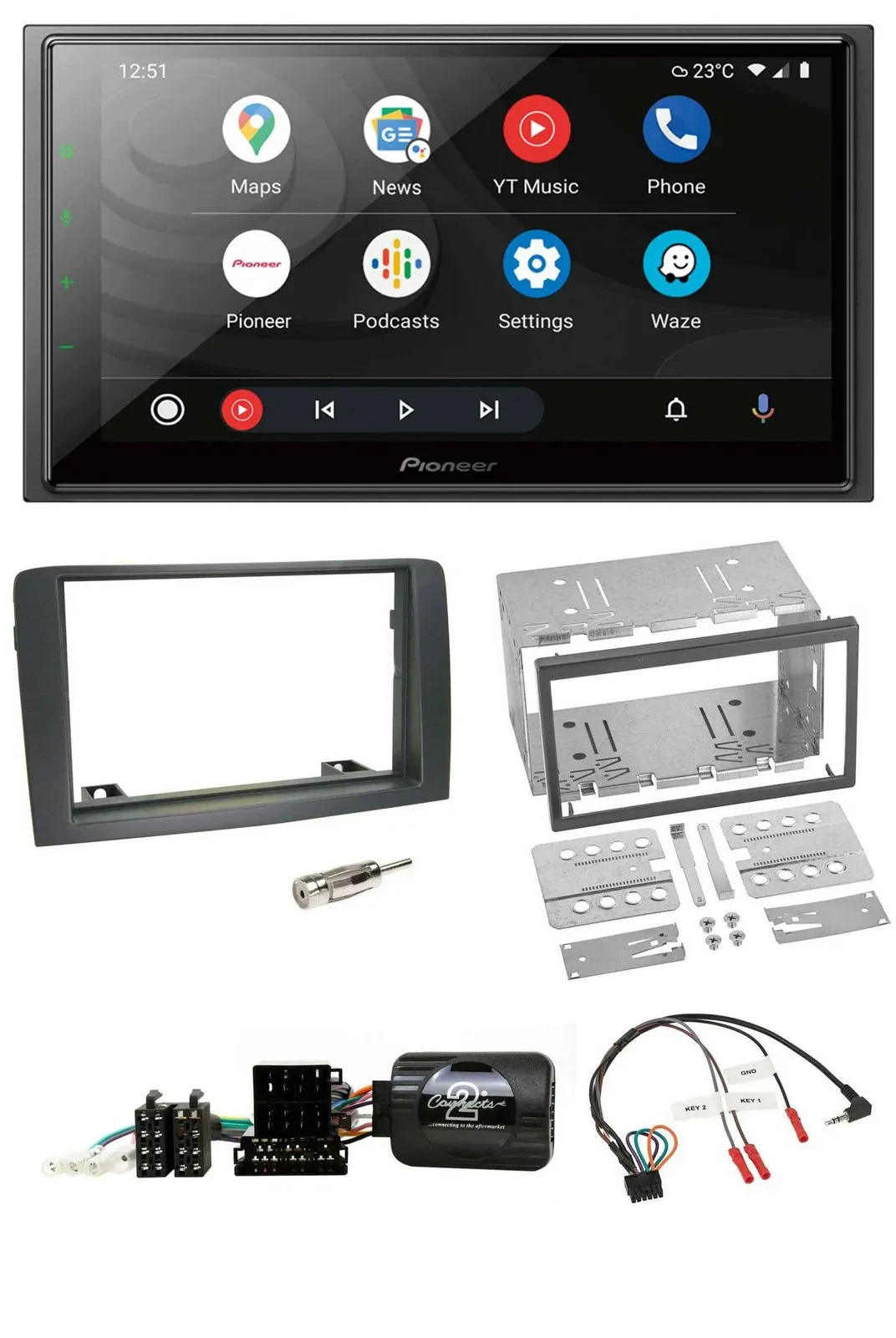 Pioneer USB 2DIN DAB Lenkrad Bluetooth Autoradio für Fiat Idea 2006-2012 grau