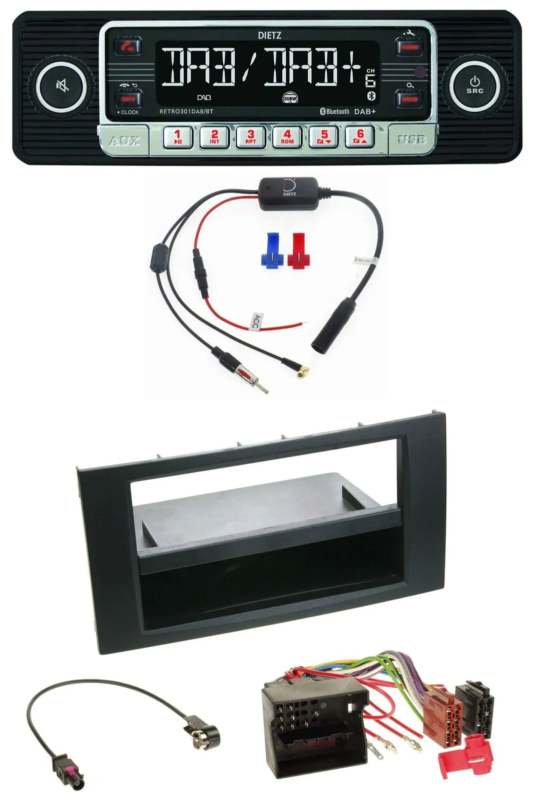 Dietz MP3 DAB Bluetooth USB Autoradio für Ford Focus Fiesta 04-08 schwarz