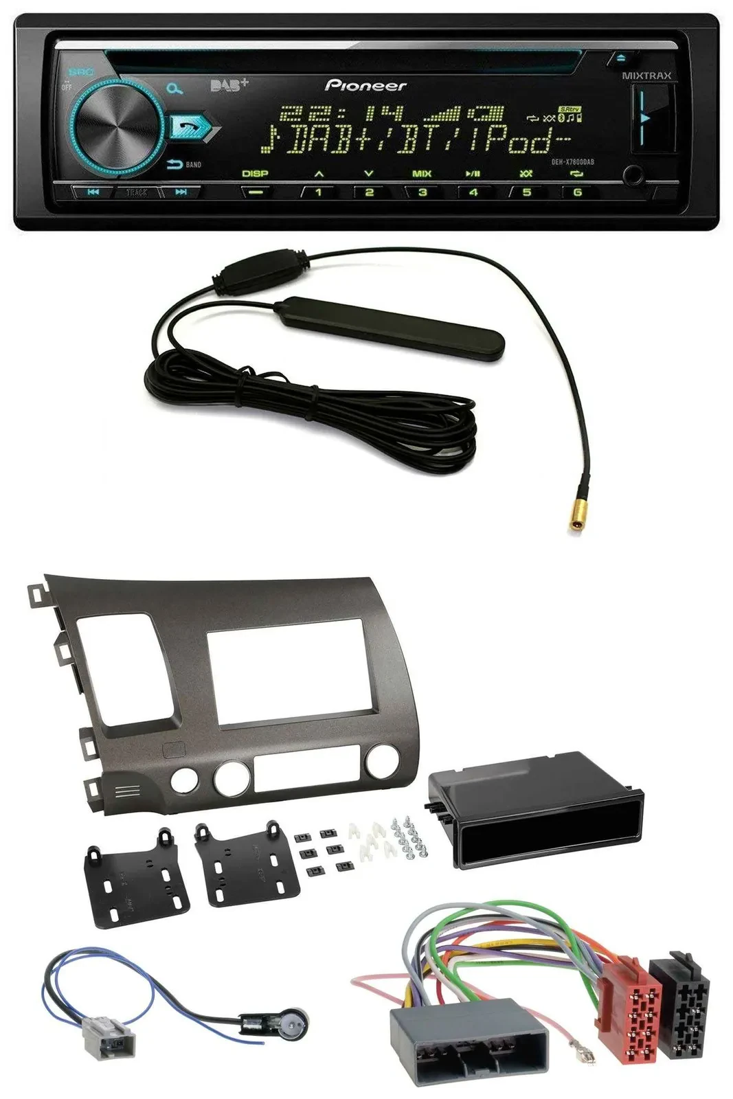 Pioneer CD MP3 AUX DAB USB Autoradio für Honda Civic Hybrid FD3 06-10 anthrazit