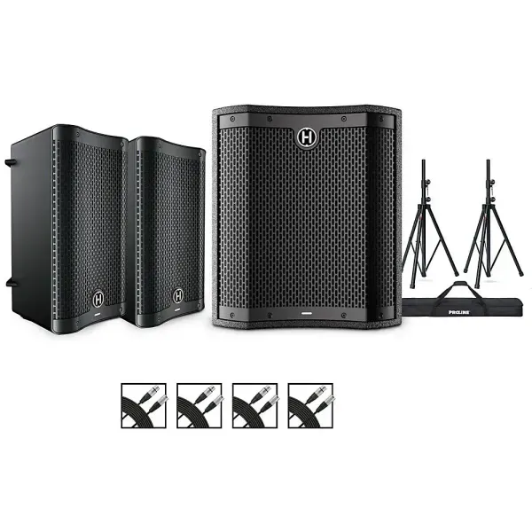 Harbinger VARI 2000 Powered Speakers Package w/VS12 Sub/Stands/Cables 8" Mains