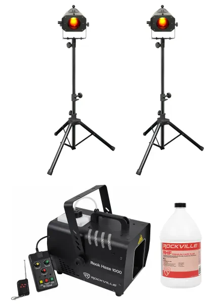 (2) Chauvet DJ LED Followspot 75ST DMX/Manual 7 Color Lights+Stand+Haze Machine