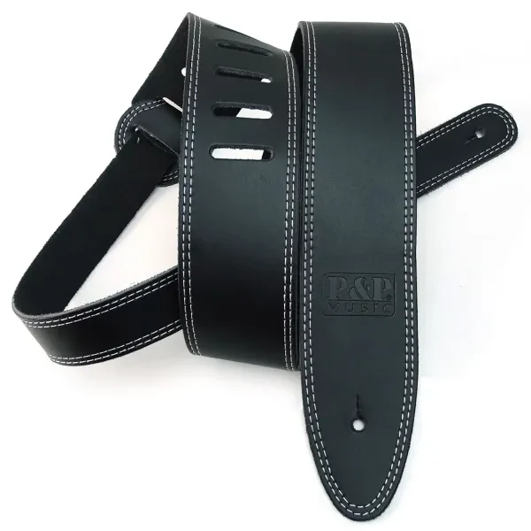 keepdrum straplbk Gitarrengurt aus Echt-Leder Schwarz mit Doppelnaht 112-142 cm