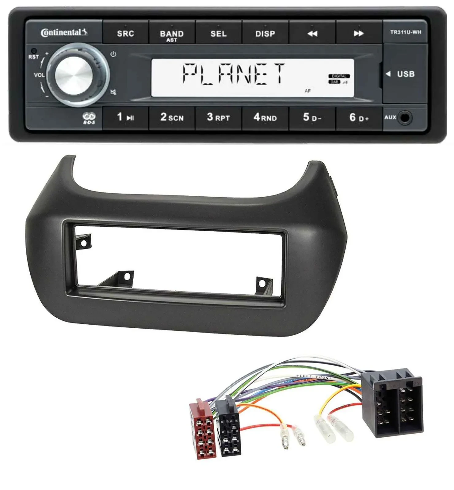 Автомагнитола Continental 1-DIN, USB, AUX, MP3 для Fiat Fiorino, Qubo, Citroen Nemo, Peugeot