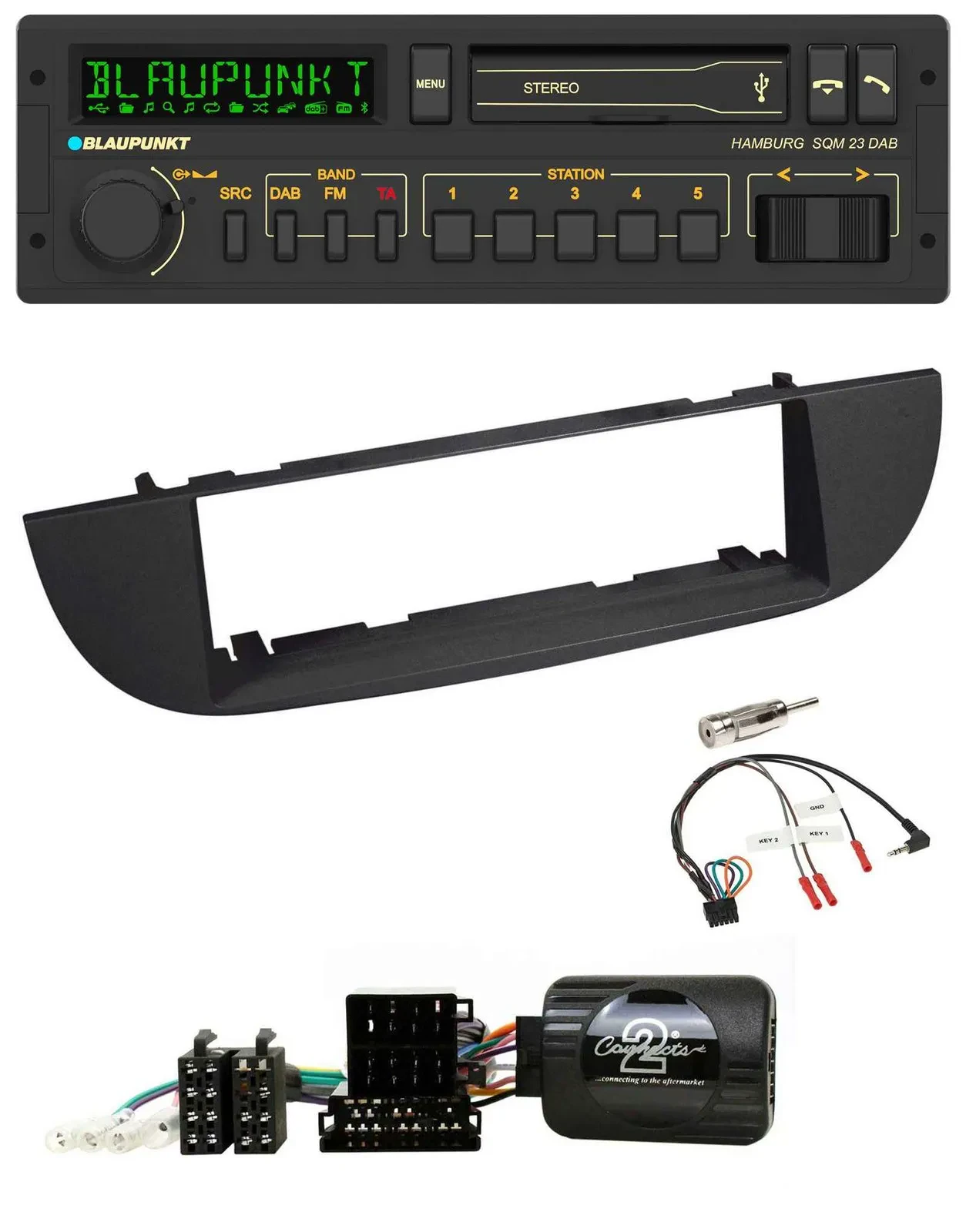 Blaupunkt USB DAB Bluetooth Lenkrad Autoradio für Fiat 500 ab 2007 schwarz