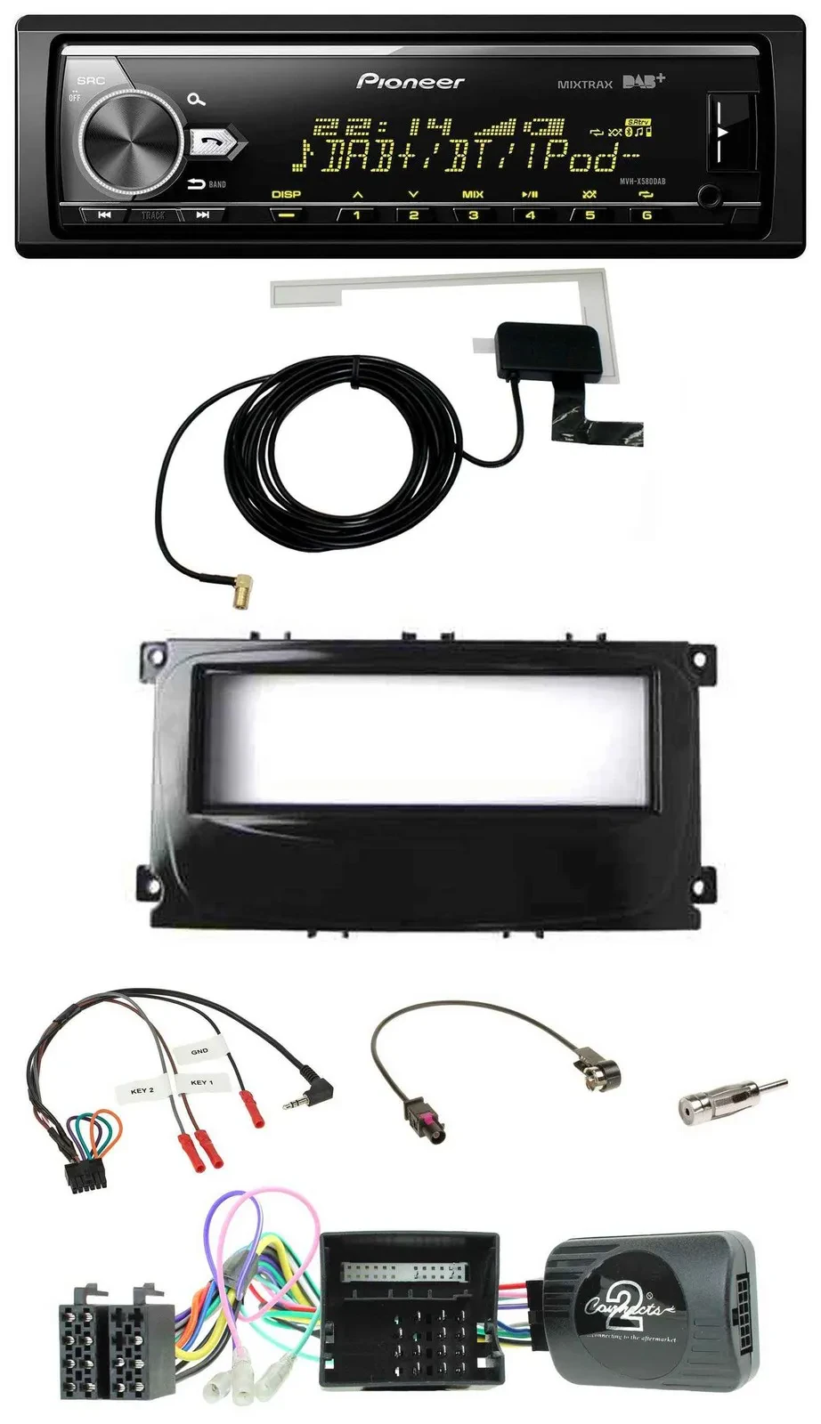 Автомагнитола для Ford Galaxy/Focus/C-Max Pioneer Bluetooth, DAB, USB, поддержка кнопок на руле (CAN-bus)