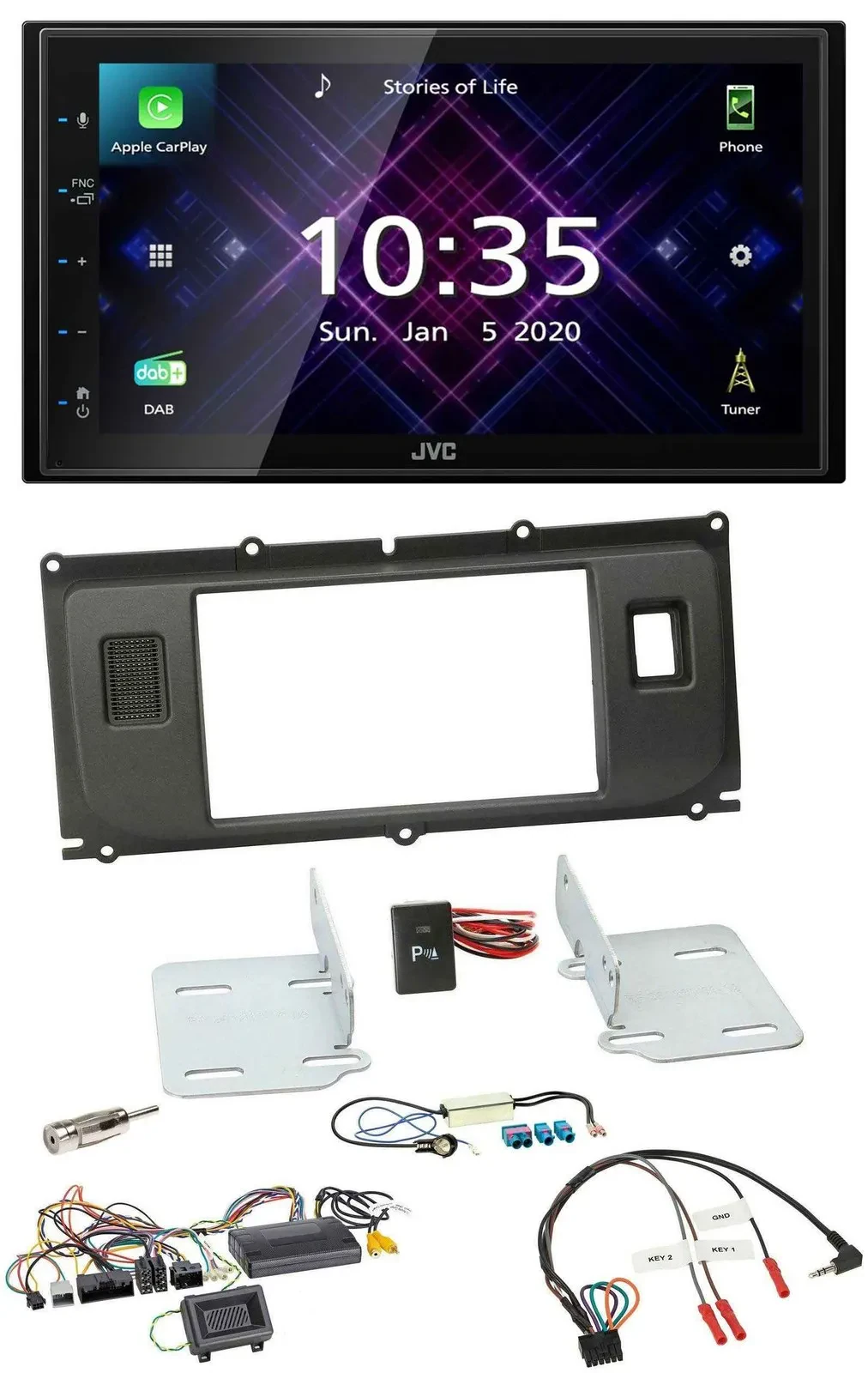 JVC DAB 2DIN Lenkrad Bluetooth USB Autoradio für Land Rover Evoque ab 2014