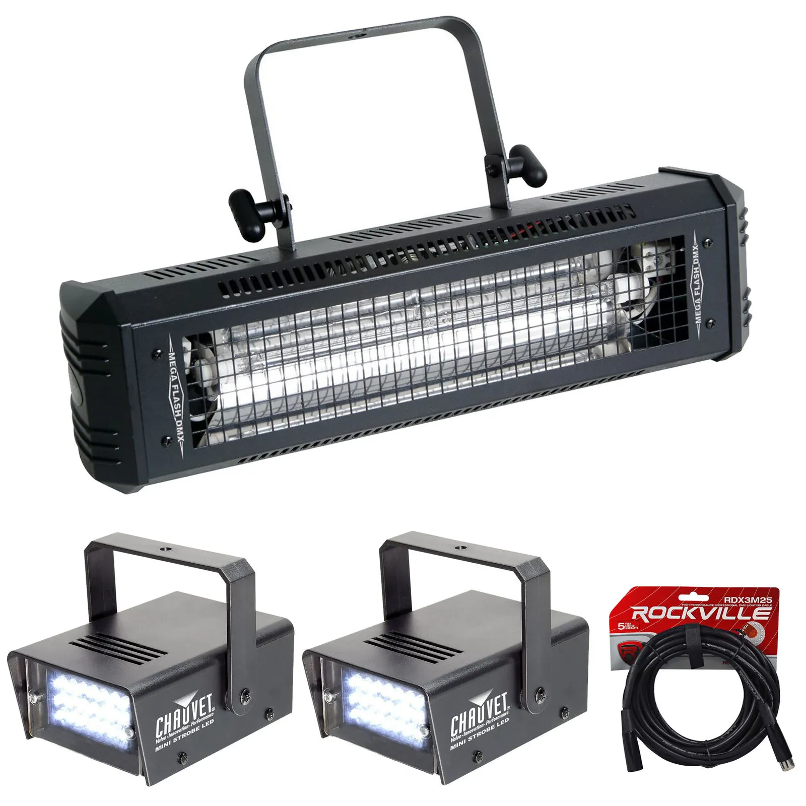 Комплект светового оборудования American DJ MEGA FLASH DMX+2 MINI STROBE LED+RDX3M25