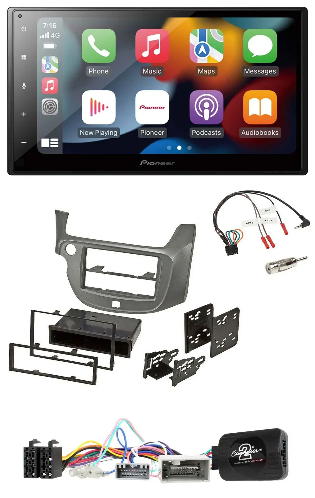 Автомагнитола Pioneer 2DIN DAB Bluetooth USB для Honda Jazz (с 2014), серебристая