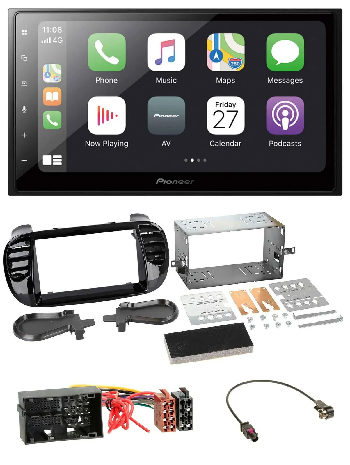 Автомагнитола для Fiat 500 (с 2012) Pioneer 2-DIN, Bluetooth, DAB, USB, MP3, черный