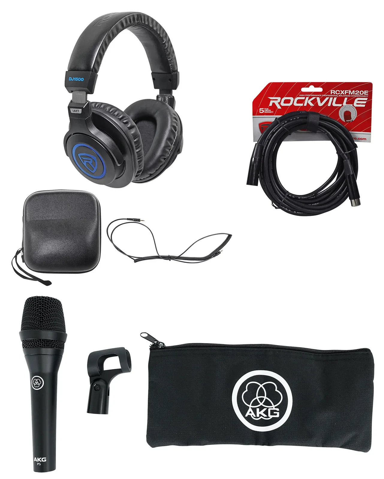 AKG P5i Handheld Dynamic Metal Vocal Microphone+Mic Clip+Case+Cable+Headphones