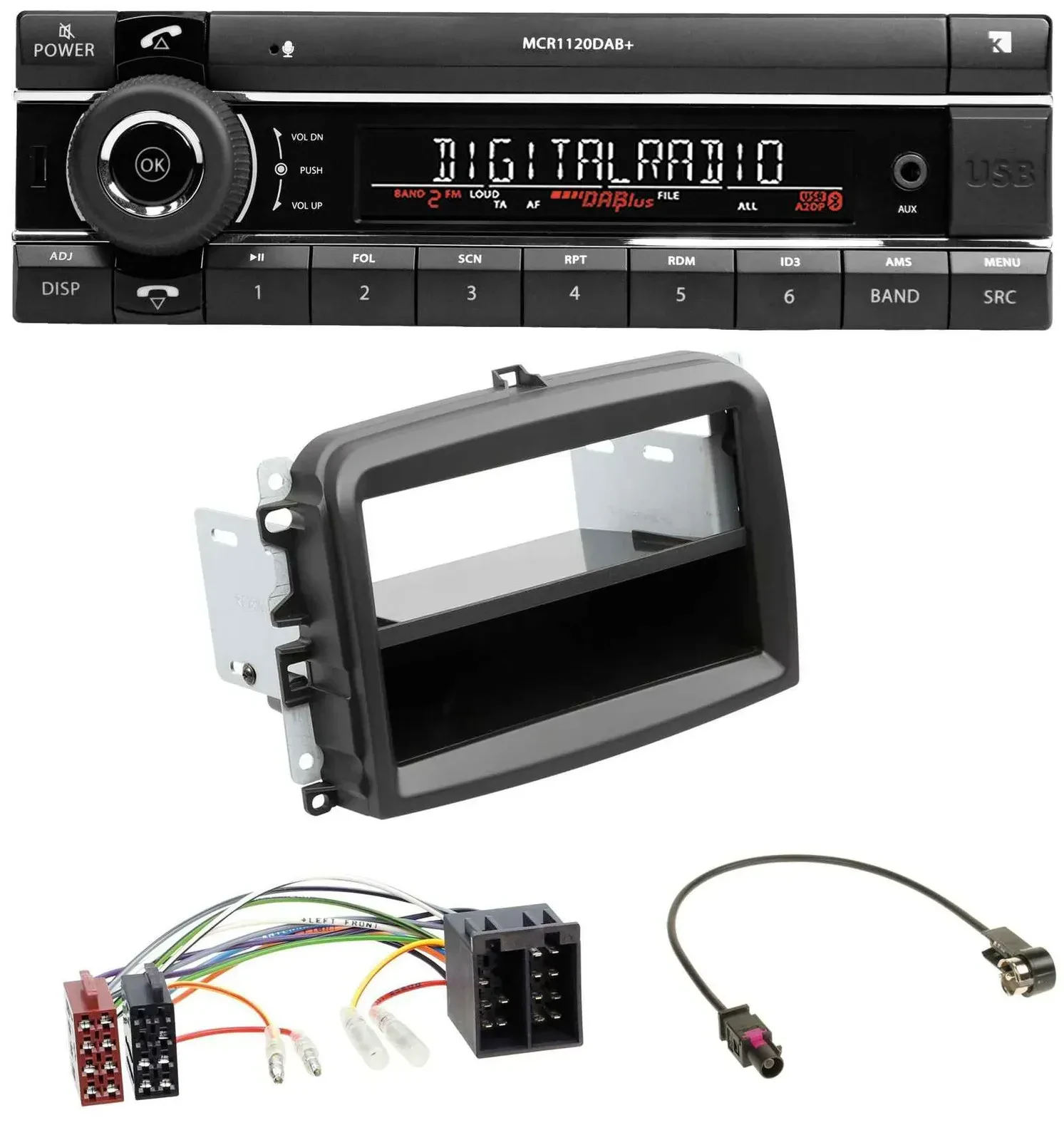 Kienzle Bluetooth MP3 USB DAB Autoradio für Fiat 500L (mit ISO, ab 2012)