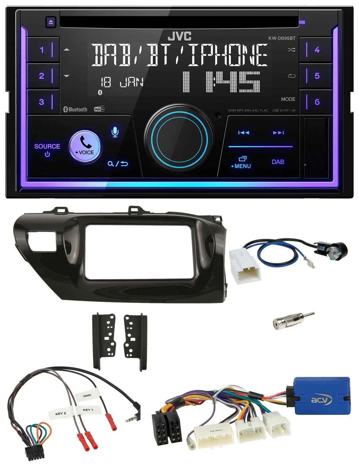 JVC Lenkrad USB 2DIN DAB Bluetooth CD Autoradio für Toyota Hilux 2015-2020