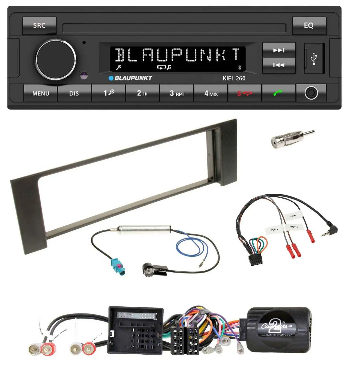 Автомагнитола Blaupunkt для Audi A4 2000–2004 B6 с USB, DAB, Bluetooth, управлением с руля, Quadlock, Fakr