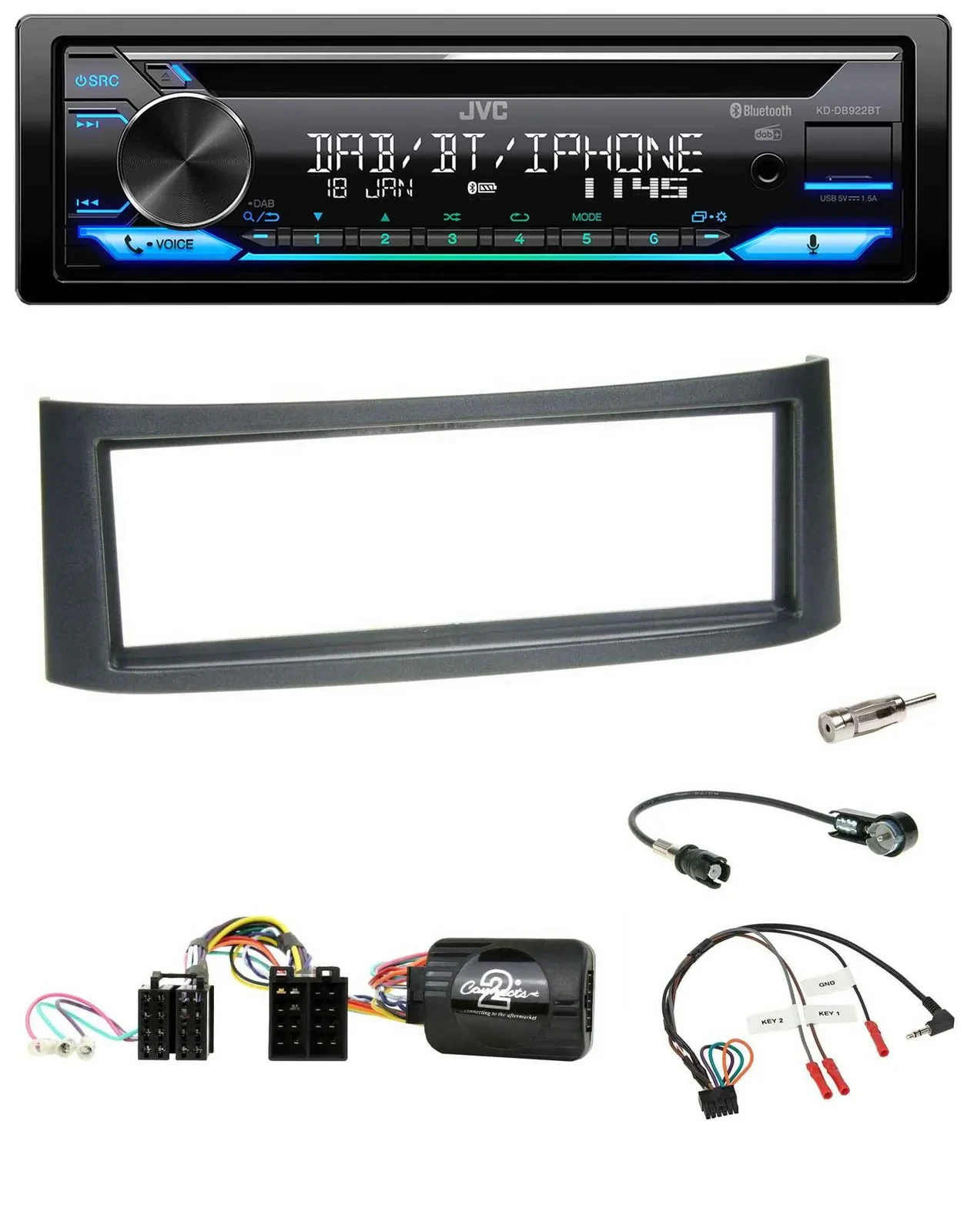 JVC Bluetooth Lenkrad USB DAB CD Autoradio für Smart ForFour W454 2004-2006 schw