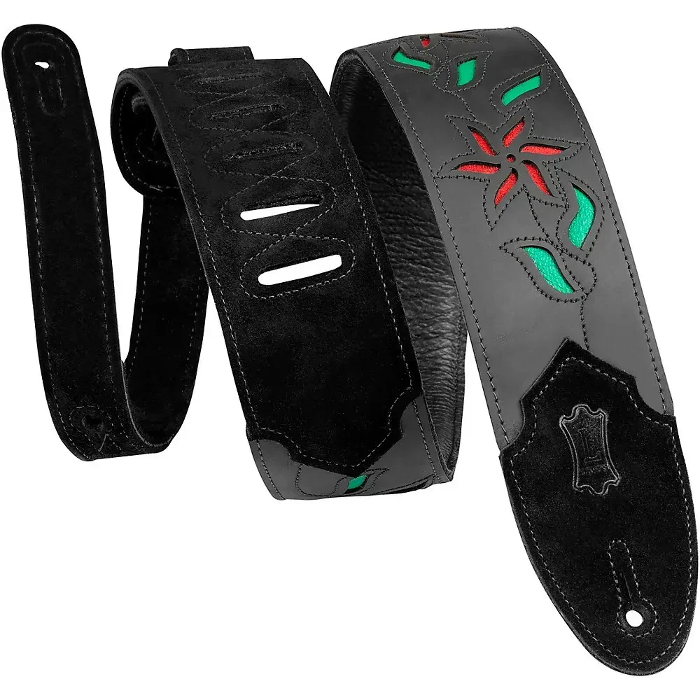 Ремень для гитары Levy's M4FV-BLK_RED Flowering Vine Leather Black Red