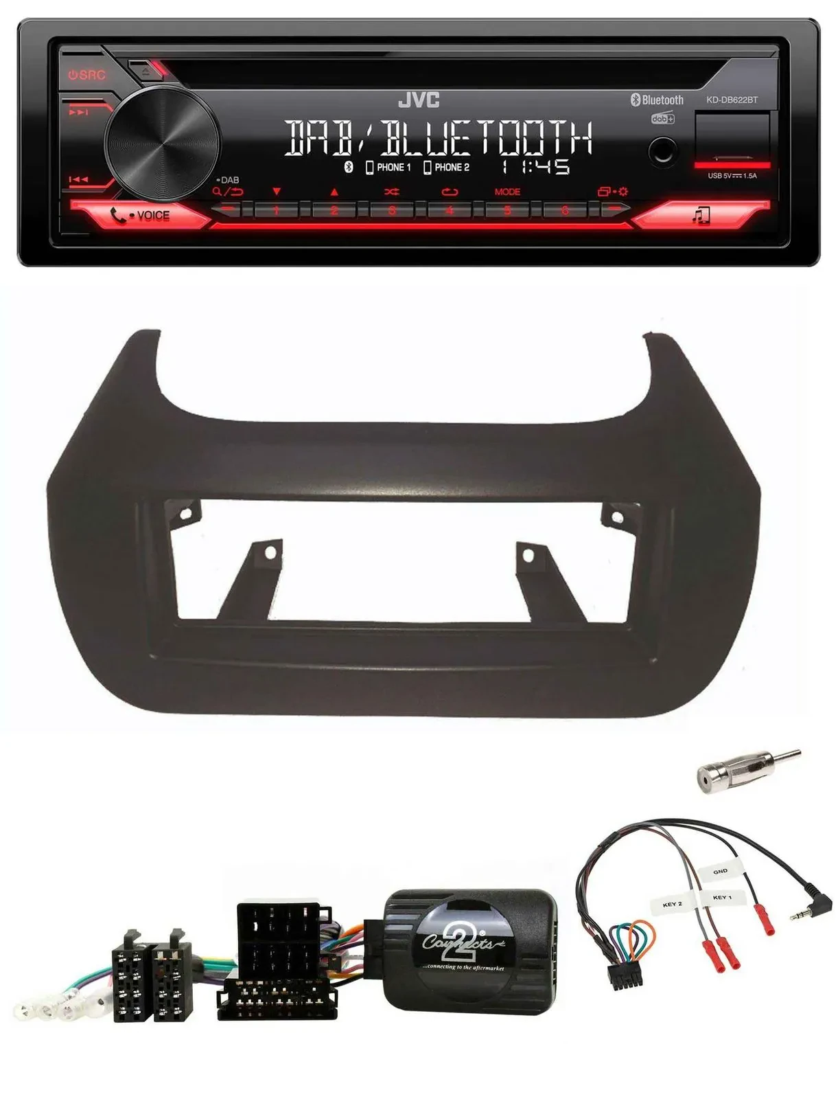 JVC CD DAB USB Bluetooth Lenkrad Autoradio für Citroen Nemo Fiat Fiorino Peugeot