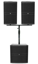 Пассивная акустическая система для PA/DJ Mackie DRM212-P + DRM18S-P 1600W 12" (2 шт.) + сабвуфер 18" (набор) с Dual Air Assist Mount и GASPOLE-B