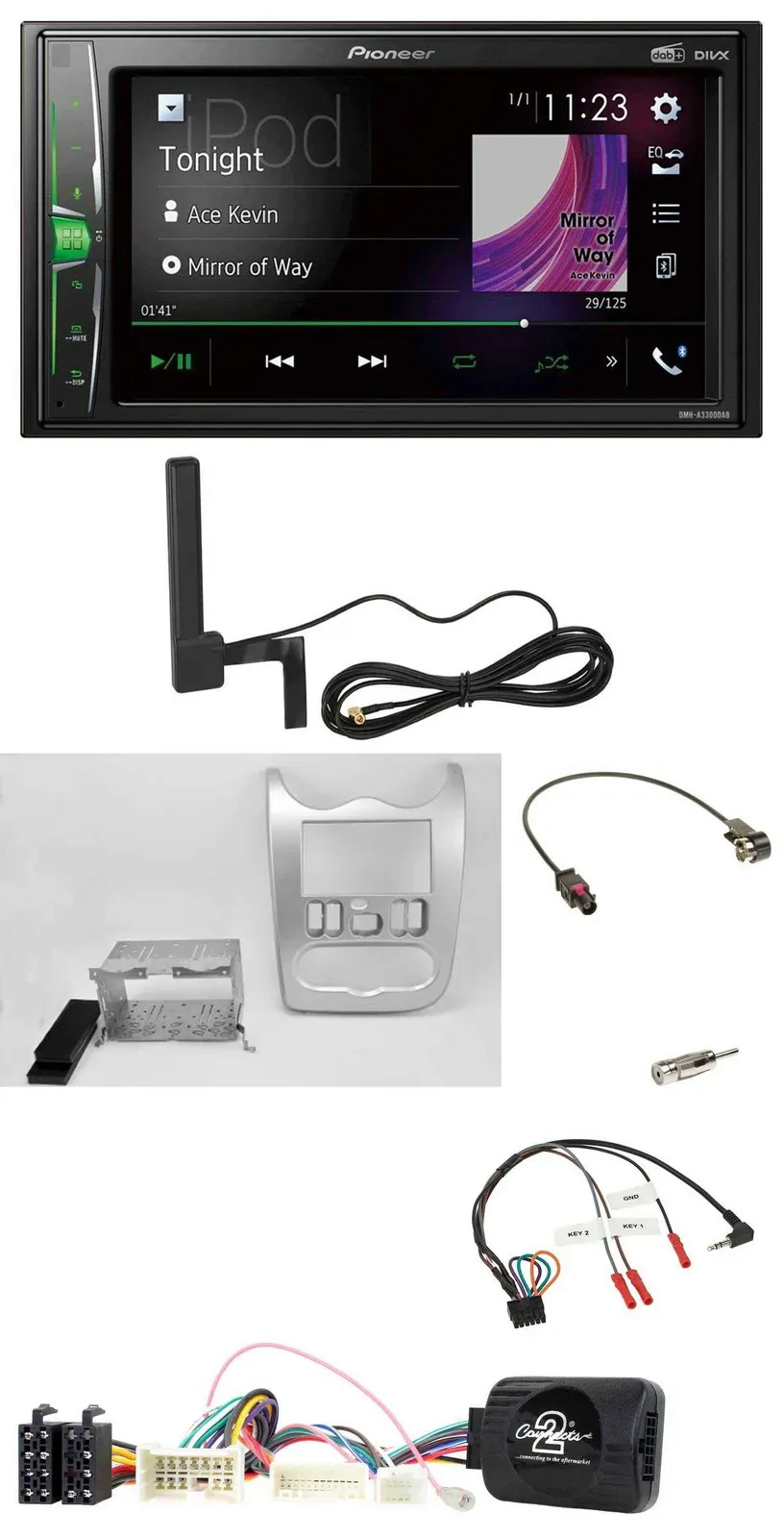 Автомагнитола Pioneer 2DIN DAB Bluetooth MP3 светло-серебристая для Dacia (с 2012) с поддержкой управления на руле