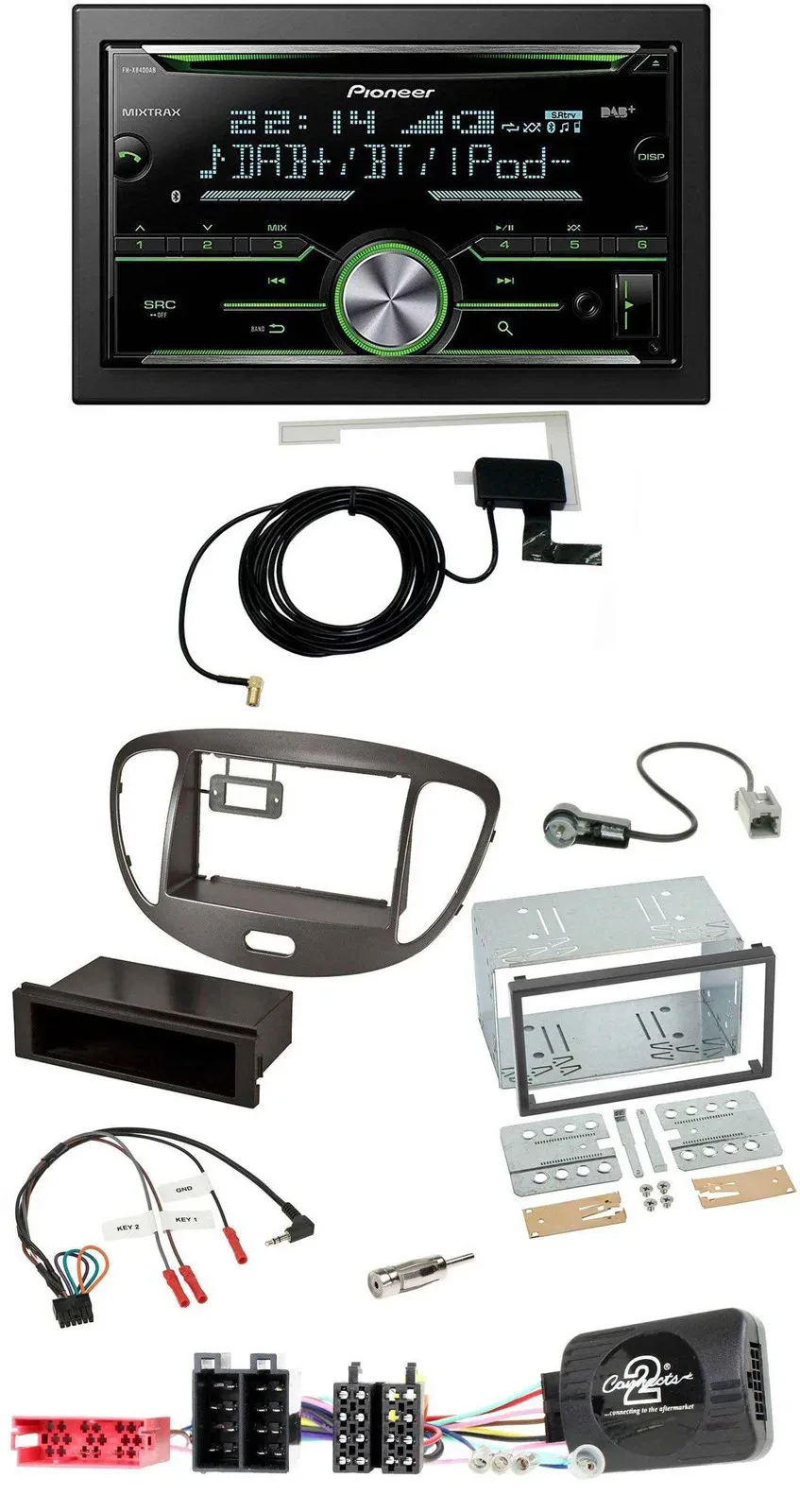 Автомагнитола Pioneer для Hyundai i10 (2009–2013) 2DIN, CD, USB, Bluetooth, DAB, управление с руля, цвет: темный