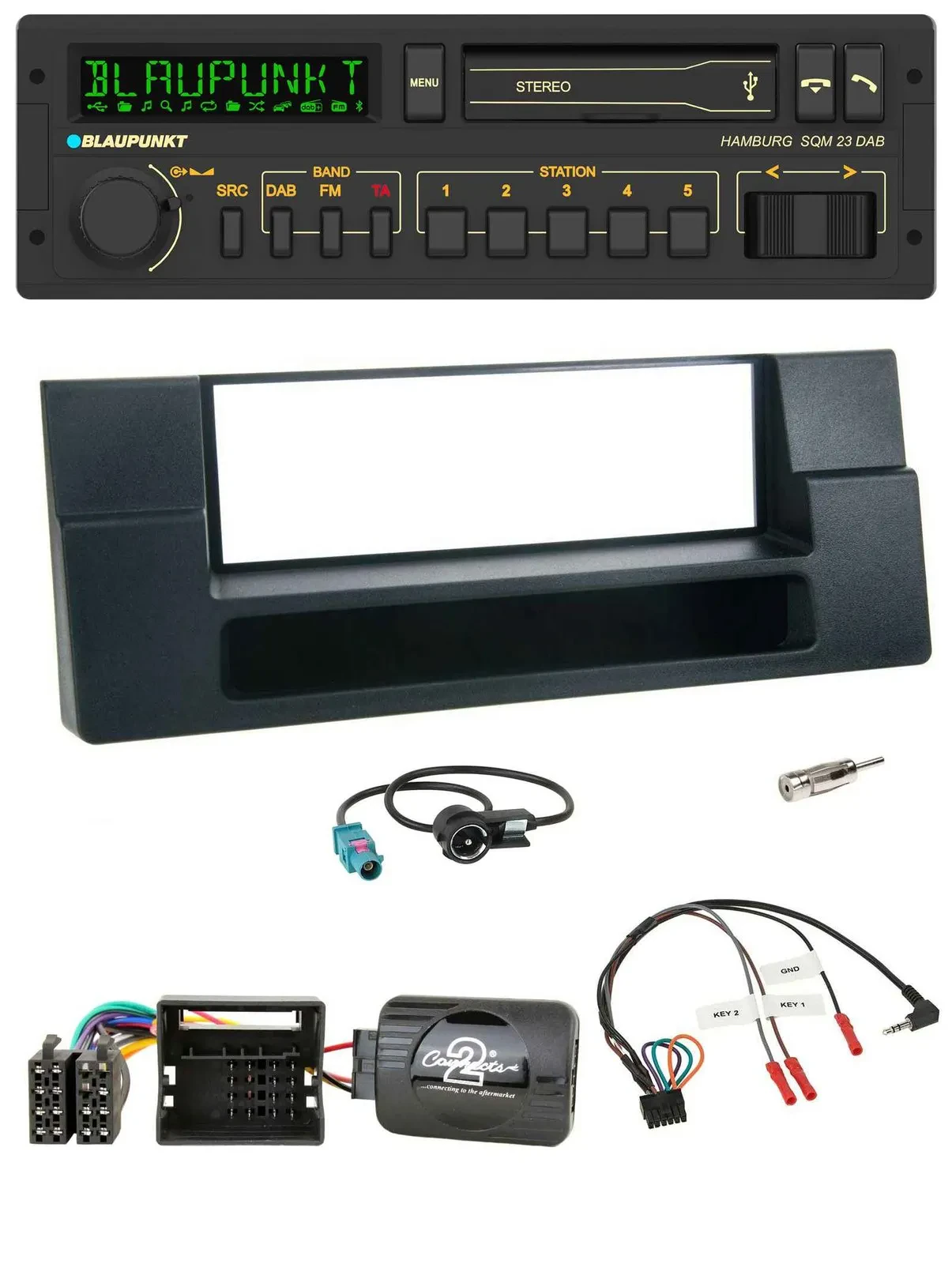 Blaupunkt USB DAB Bluetooth Lenkrad Autoradio für BMW 5er E39 X5 Quadlock Ablage