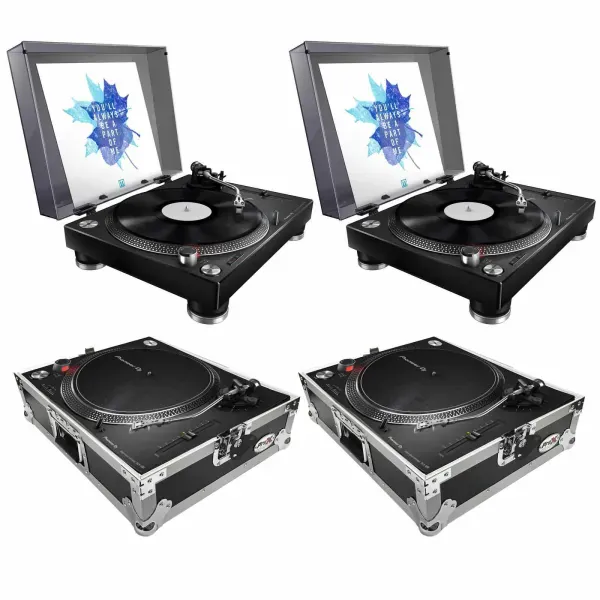 (2) Pioneer PLX-500 High-torque Direct Drive Turntables (black) with ProX Cases