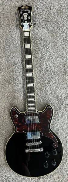 D'Angelico Premier Brighton Solid Body Electric Guitar, Black Finish w/Bag