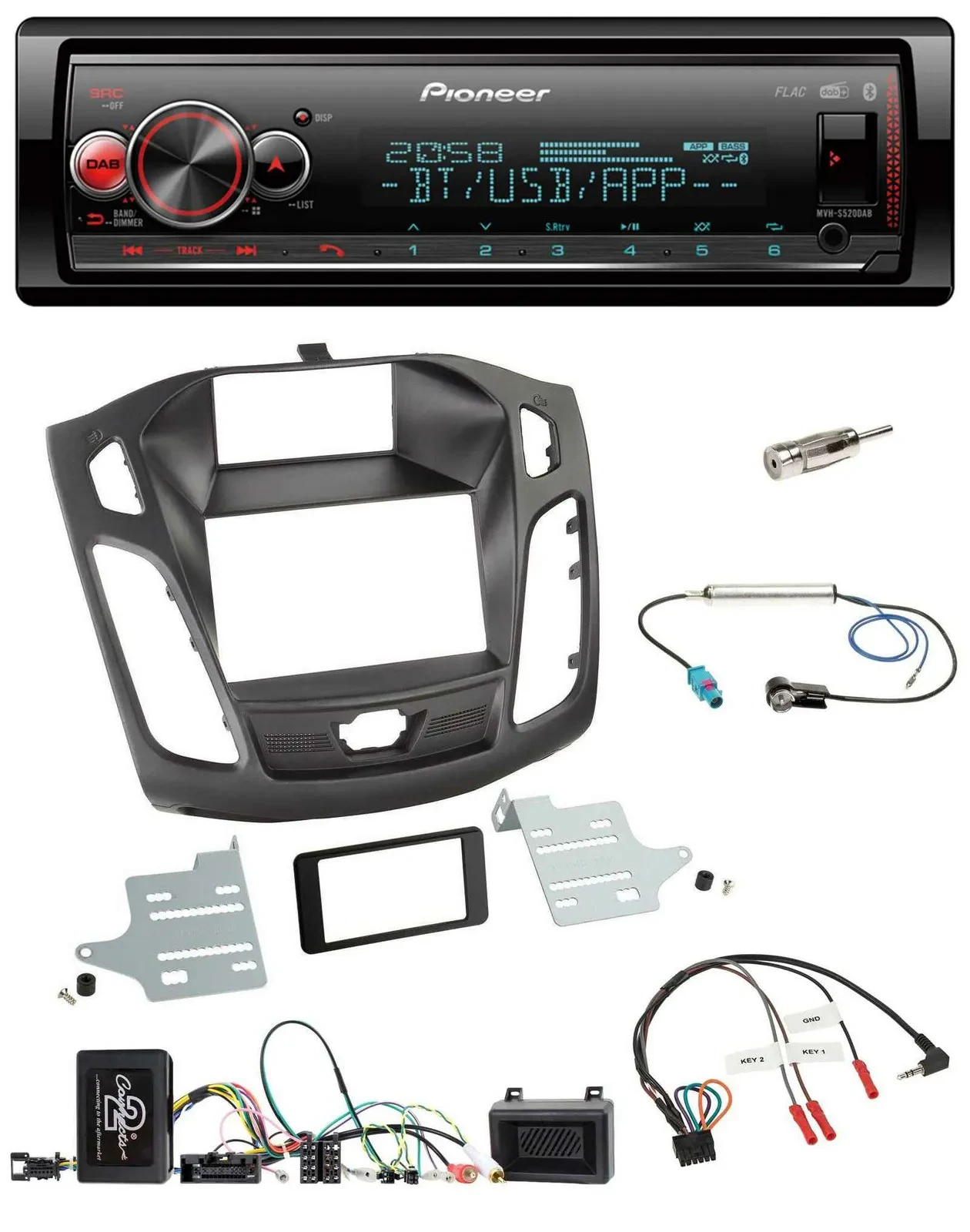 Автомагнитола Pioneer Bluetooth, USB, DAB, для Ford Focus DYB (2011–2014), управление с руля