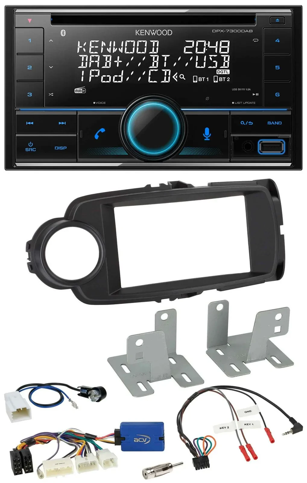 Автомагнитола для Toyota Yaris (с 2014) Kenwood 2DIN, CD, DAB, USB, Bluetooth