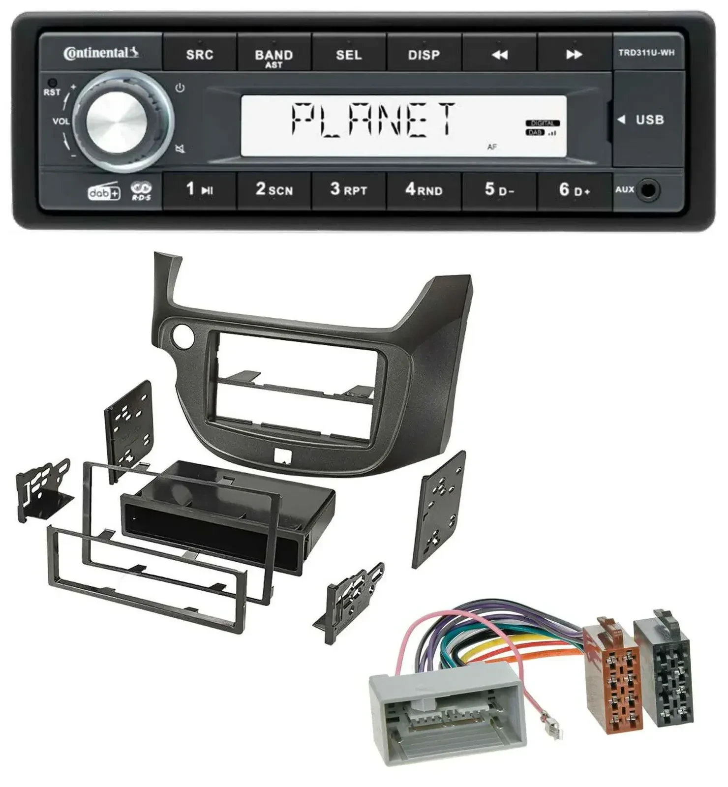 Continental MP3 AUX USB DAB 1DIN Autoradio für Honda Jazz (ab 2009) dunkelgrau