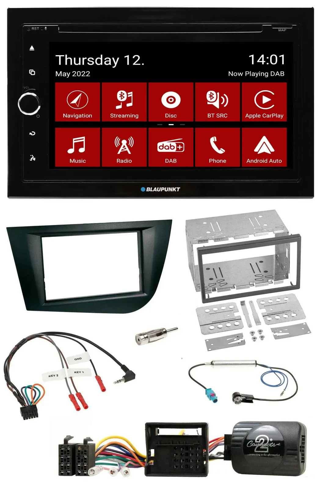 Blaupunkt 2DIN Lenkrad Bluetooth USB TMC DAB Navigation für Seat Leon 2005-2009