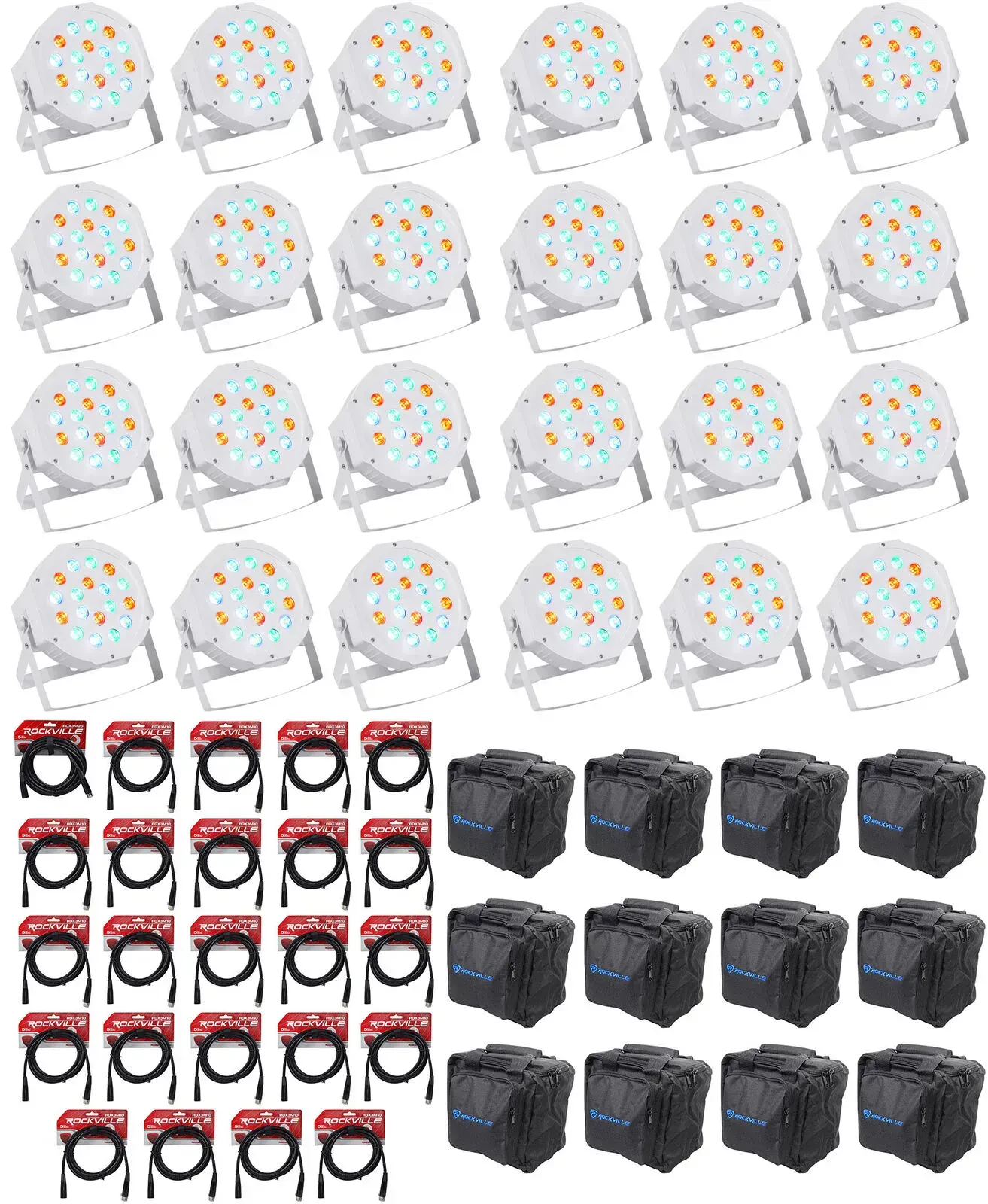 Светодиодный прибор Rockville RockPAR50 WHT LED RGB с аксессуарами (24 штуки)