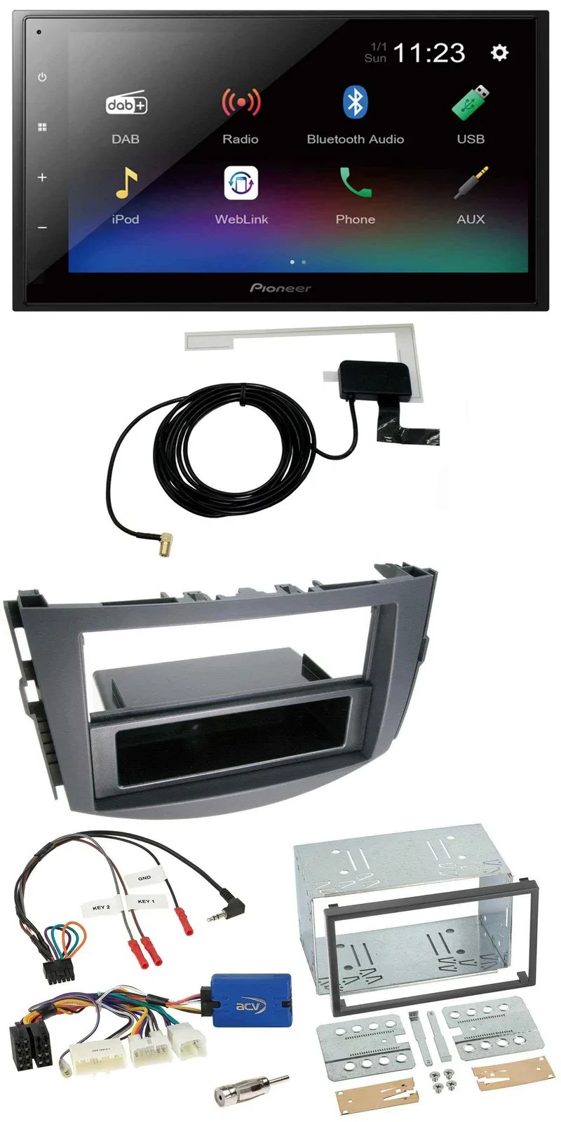 Автомагнитола Pioneer 2DIN, DAB, Bluetooth, USB, для Toyota RAV4 (с 2011), разъём 28-pin, с управлением на руле