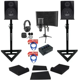 Rockville Studio Recording Kit w/Interface+Monitors+Stands+Mic+Headphones+Shield