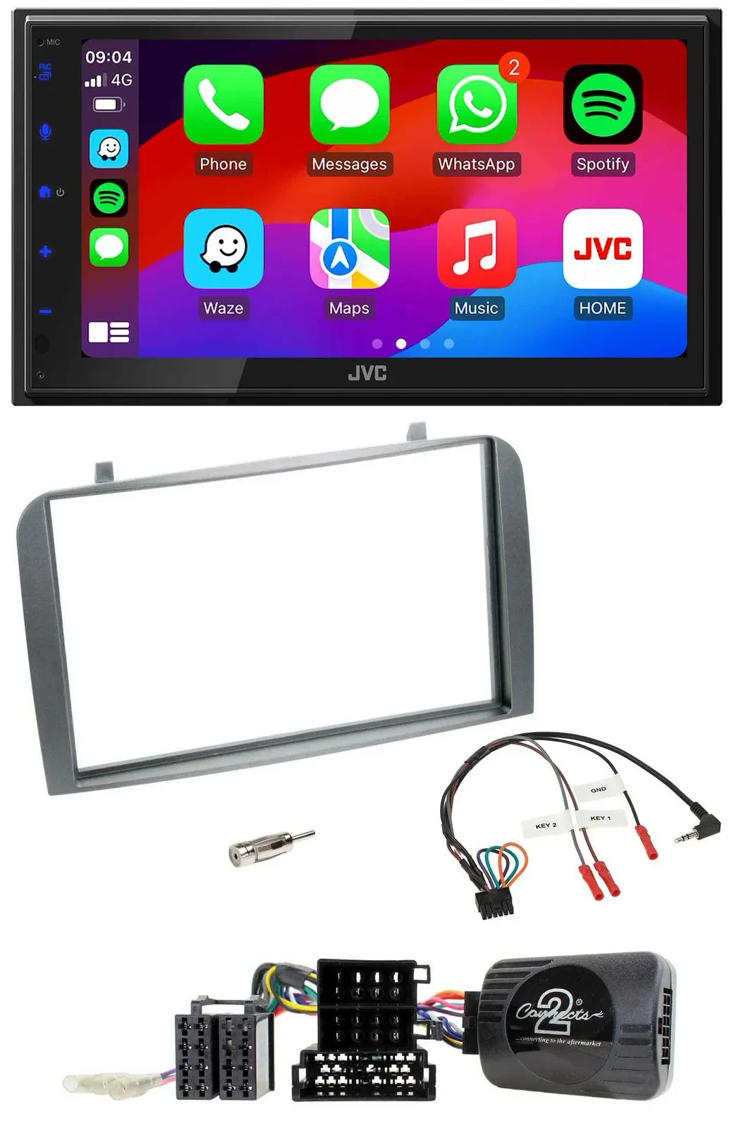 Автомагнитола JVC 2DIN, DAB, Bluetooth, USB для Alfa Romeo GT/147 (2007–2010), антрацит