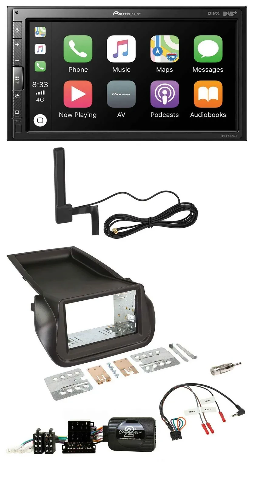 Pioneer USB 2DIN Bluetooth DAB Lenkrad Autoradio für Citroen Nemo Fiat Fiorino P