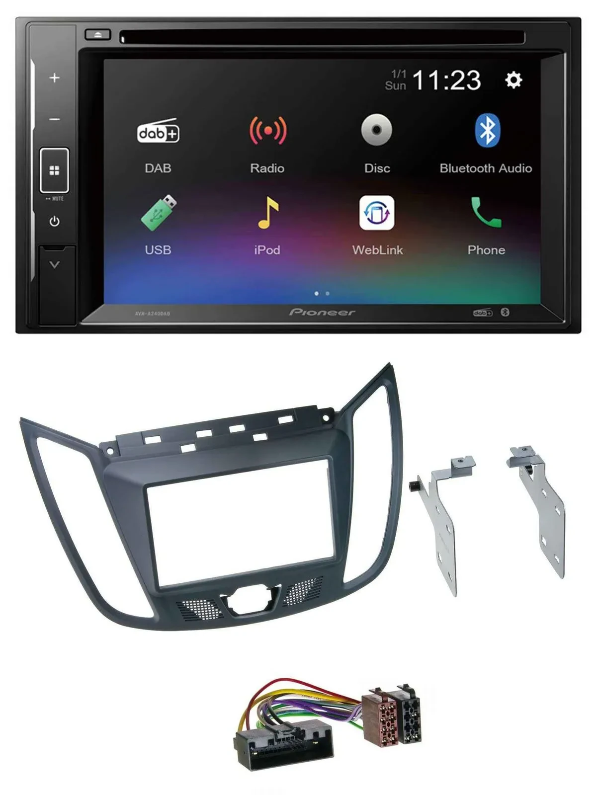 Pioneer Bluetooth MP3 USB 2DIN DAB DVD Autoradio für Ford C-Max (ab 10) grau